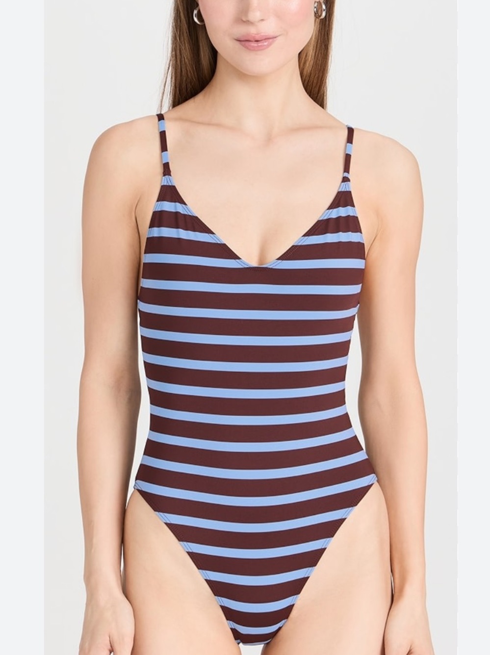 A.L.C. Cleo Scoop One Piece Swimsuit XS Brown Blue Stripe